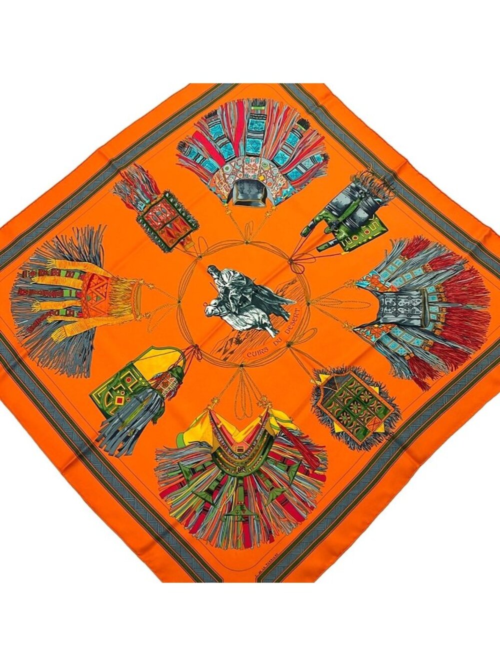 Hermes Scarf Carre 90 Orange Multi Cuirs du Desert